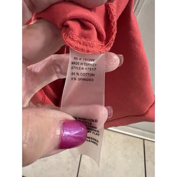 Soft Surroundings Coral Pink Midi Faux Wrap Ruched Side Dress Sz Tall L - Picture 6 of 7